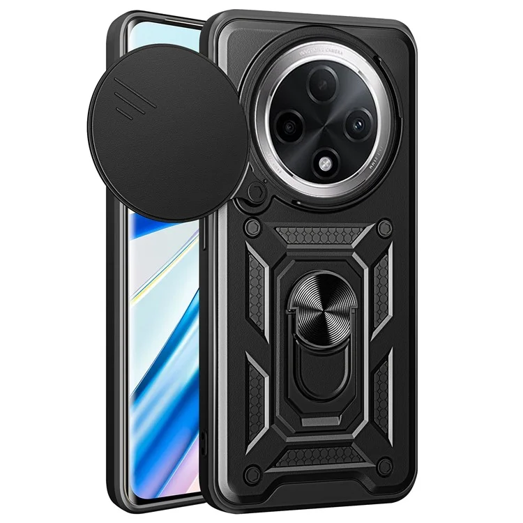 For Oppo F27 Pro 5G / F27 Pro+ 5G Case with Slide Camera Lid PC+TPU Kickstand Phone Cover - Black-Cellmalls