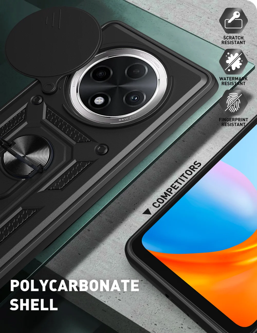 For Oppo F27 Pro 5G / F27 Pro+ 5G Case with Slide Camera Lid PC+TPU Kickstand Phone Cover - Black-Cellmalls