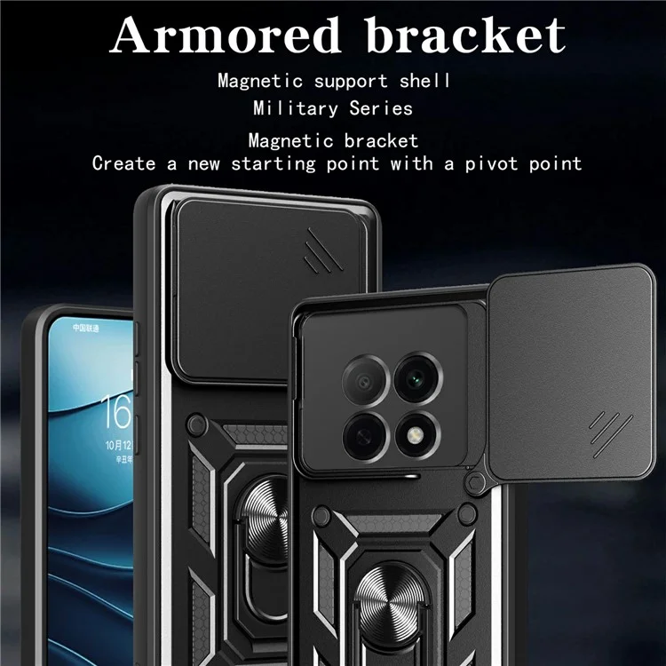 For Oppo F29 Pro 5G (Global) / A5 Pro 5G (China) Case with Slide Camera Lid PC + TPU Kickstand Phone Cover - Black-Cellmalls