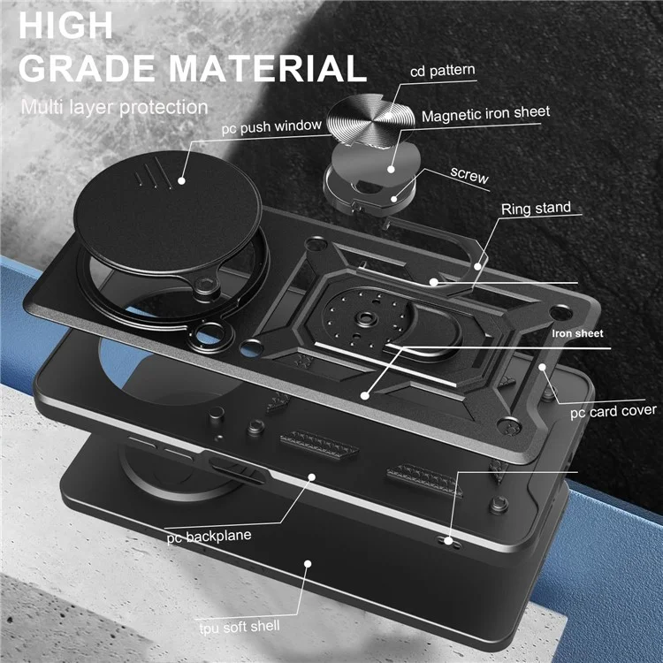 For Oppo Find X8 5G Case with Slide Camera Lid PC + TPU Kickstand Phone Cover - Black-Cellmalls