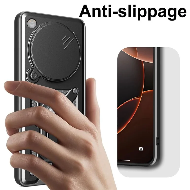 For Oppo Find X8 5G Case with Slide Camera Lid PC + TPU Kickstand Phone Cover - Black-Cellmalls