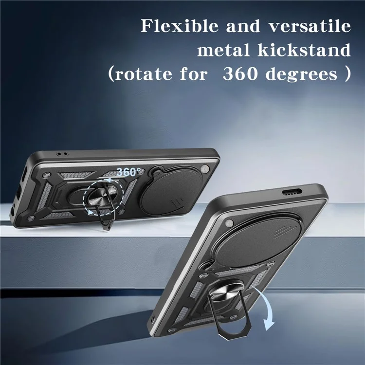 For Oppo Find X8 5G Case with Slide Camera Lid PC + TPU Kickstand Phone Cover - Black-Cellmalls