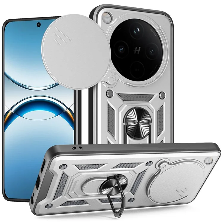 For Oppo Find X8 5G Case with Slide Camera Lid PC + TPU Kickstand Phone Cover - Black-Cellmalls