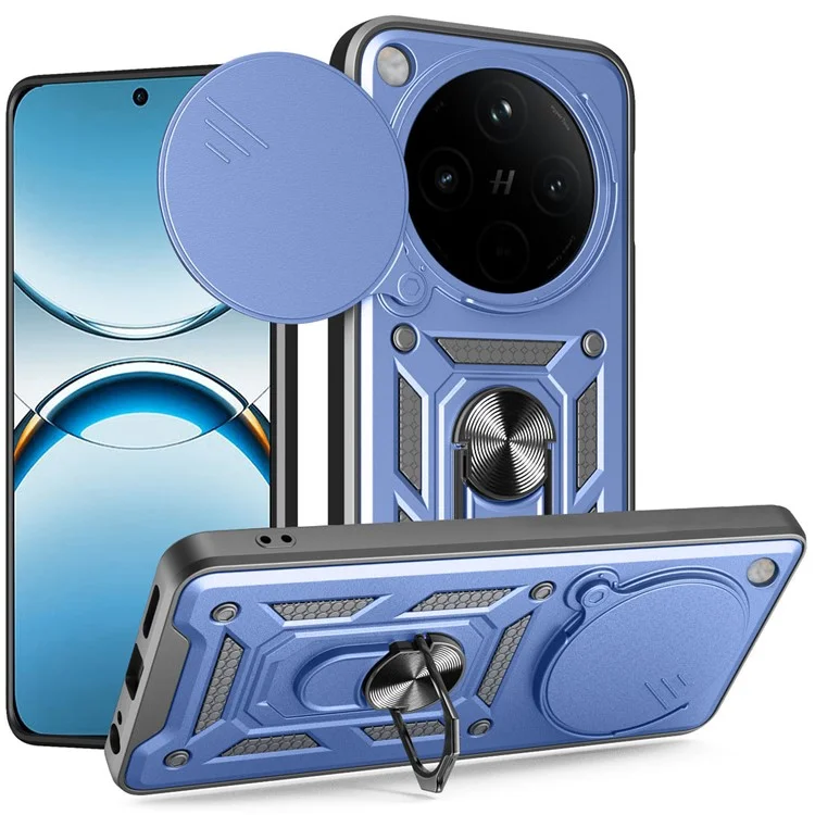 For Oppo Find X8 5G Case with Slide Camera Lid PC + TPU Kickstand Phone Cover - Black-Cellmalls