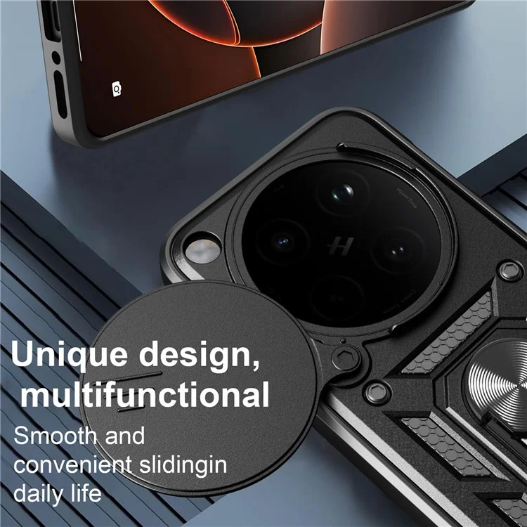 For Oppo Find X8 5G Case with Slide Camera Lid PC + TPU Kickstand Phone Cover - Black-Cellmalls