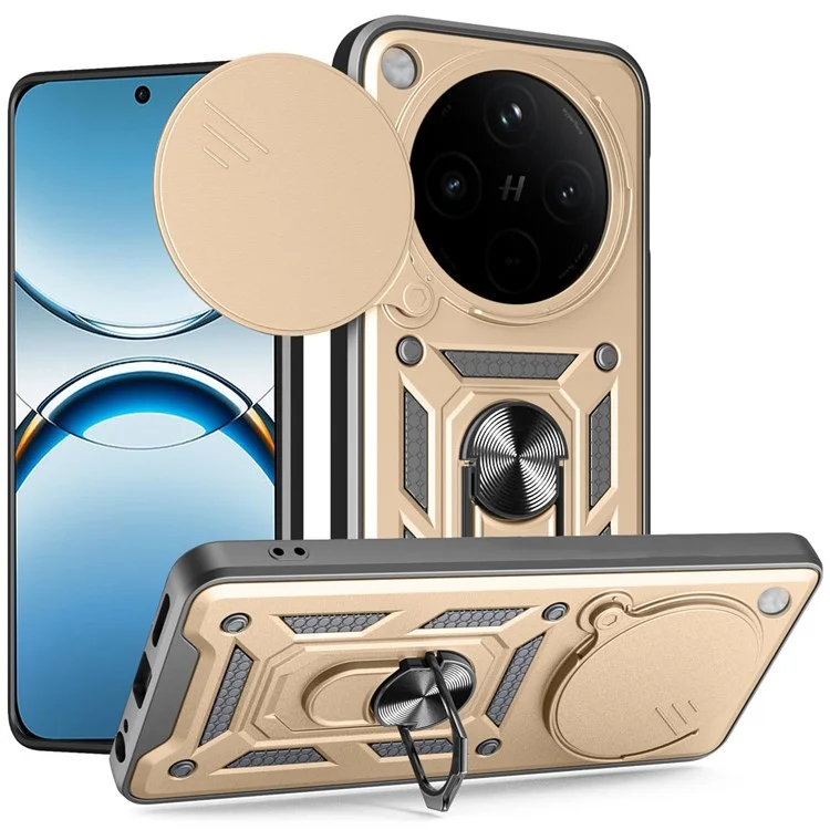 For Oppo Find X8 5G Case with Slide Camera Lid PC + TPU Kickstand Phone Cover - Black-Cellmalls