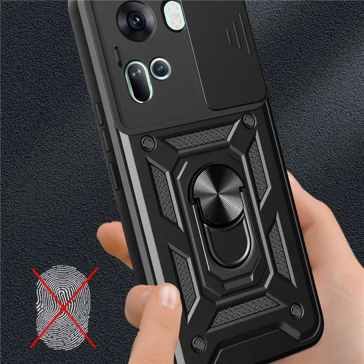For Oppo Reno11 5G (Global) Case Kickstand PC+TPU Phone Shell with Slide Camera Cover - Black-Cellmalls