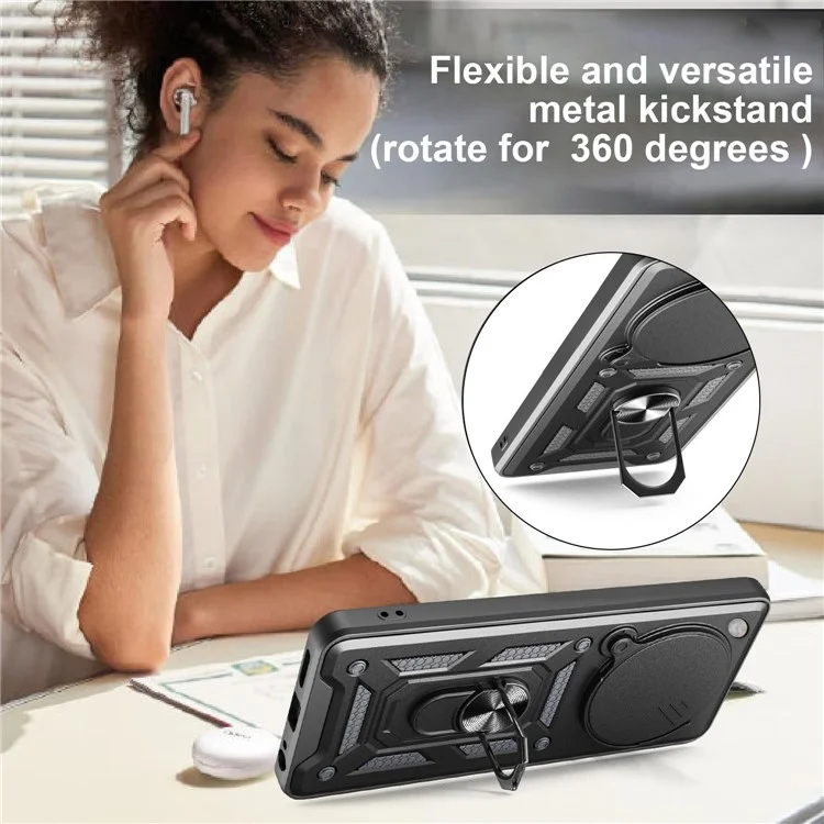 For Oppo Find X8 5G Case with Slide Camera Lid PC + TPU Kickstand Phone Cover - Black-Cellmalls