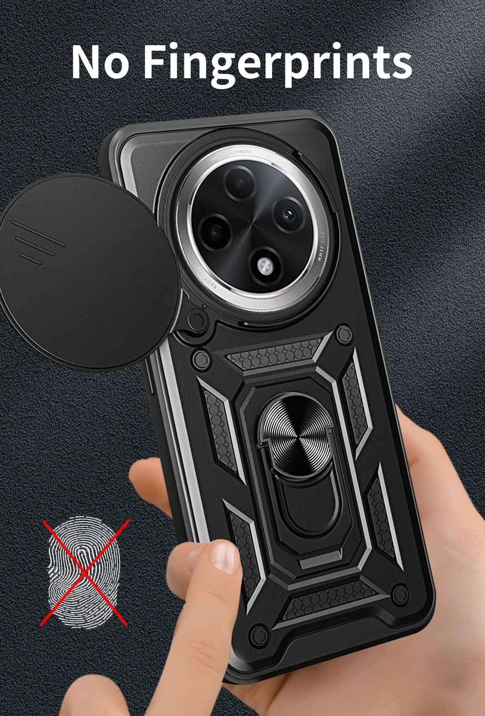 For Oppo F27 Pro 5G / F27 Pro+ 5G Case with Slide Camera Lid PC+TPU Kickstand Phone Cover - Black-Cellmalls