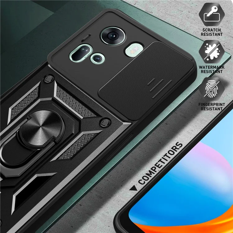 For Oppo Reno11 5G (Global) Case Kickstand PC+TPU Phone Shell with Slide Camera Cover - Black-Cellmalls