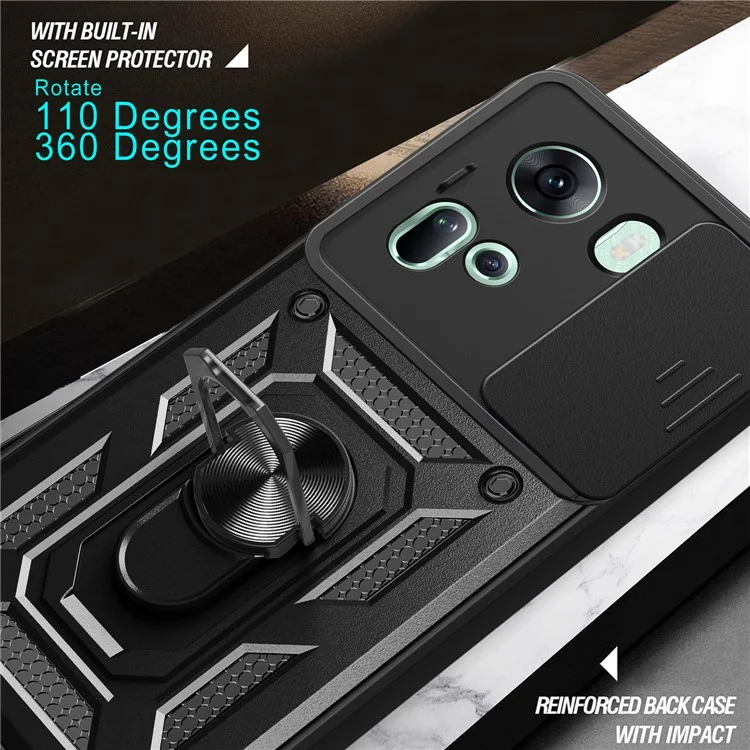 For Oppo Reno11 5G (Global) Case Kickstand PC+TPU Phone Shell with Slide Camera Cover - Black-Cellmalls