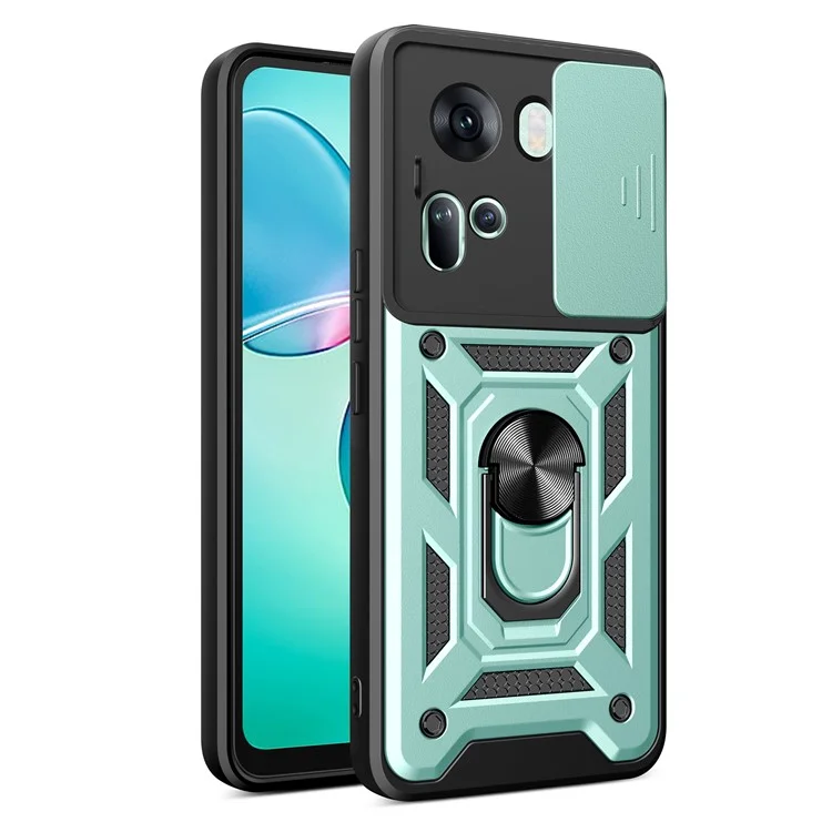 For Oppo Reno11 5G (Global) Case Kickstand PC+TPU Phone Shell with Slide Camera Cover - Black-Cellmalls
