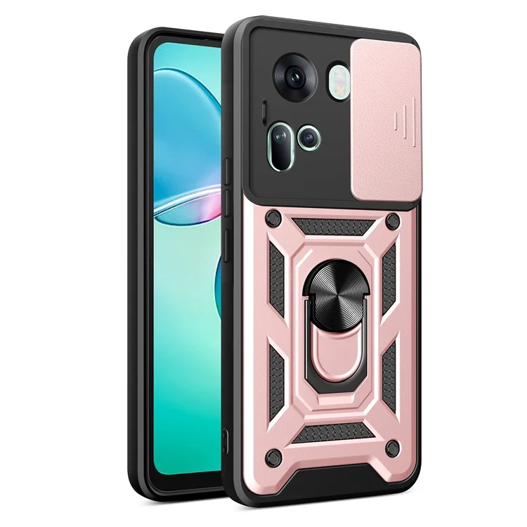 For Oppo Reno11 5G (Global) Case Kickstand PC+TPU Phone Shell with Slide Camera Cover - Black-Cellmalls