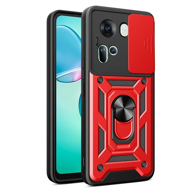 For Oppo Reno11 5G (Global) Case Kickstand PC+TPU Phone Shell with Slide Camera Cover - Black-Cellmalls
