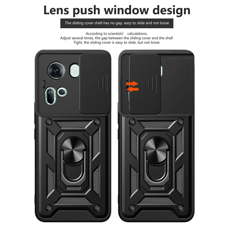 For Oppo Reno11 5G (Global) Case Kickstand PC+TPU Phone Shell with Slide Camera Cover - Black-Cellmalls