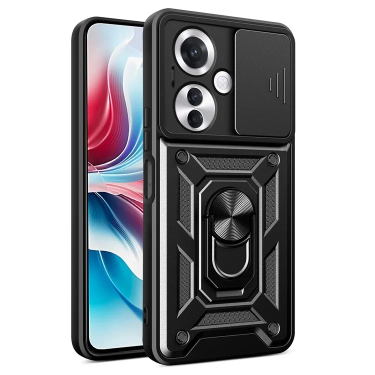 For Oppo Reno11 F 5G Case Slide Camera Cover PC+TPU Kickstand Phone Protector - Black-Cellmalls