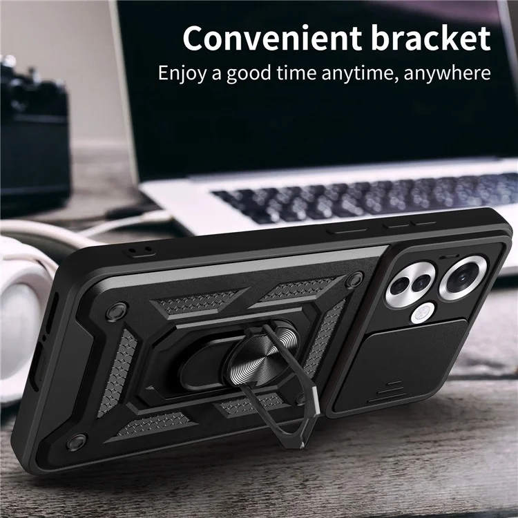 For Oppo Reno11 F 5G Case Slide Camera Cover PC+TPU Kickstand Phone Protector - Black-Cellmalls