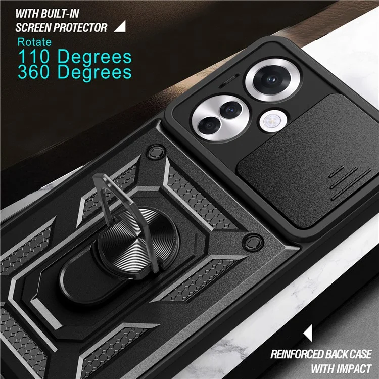 For Oppo Reno11 F 5G Case Slide Camera Cover PC+TPU Kickstand Phone Protector - Black-Cellmalls