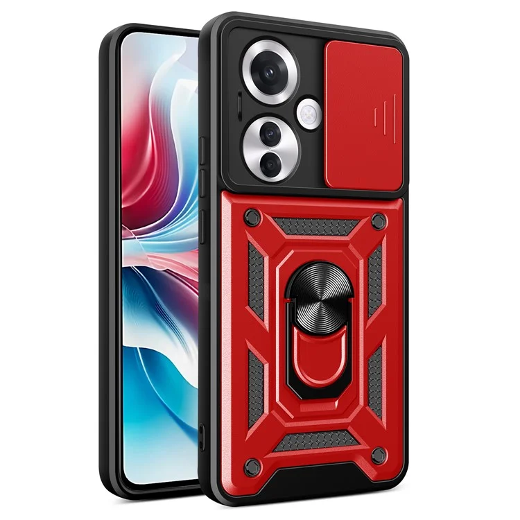 For Oppo Reno11 F 5G Case Slide Camera Cover PC+TPU Kickstand Phone Protector - Black-Cellmalls
