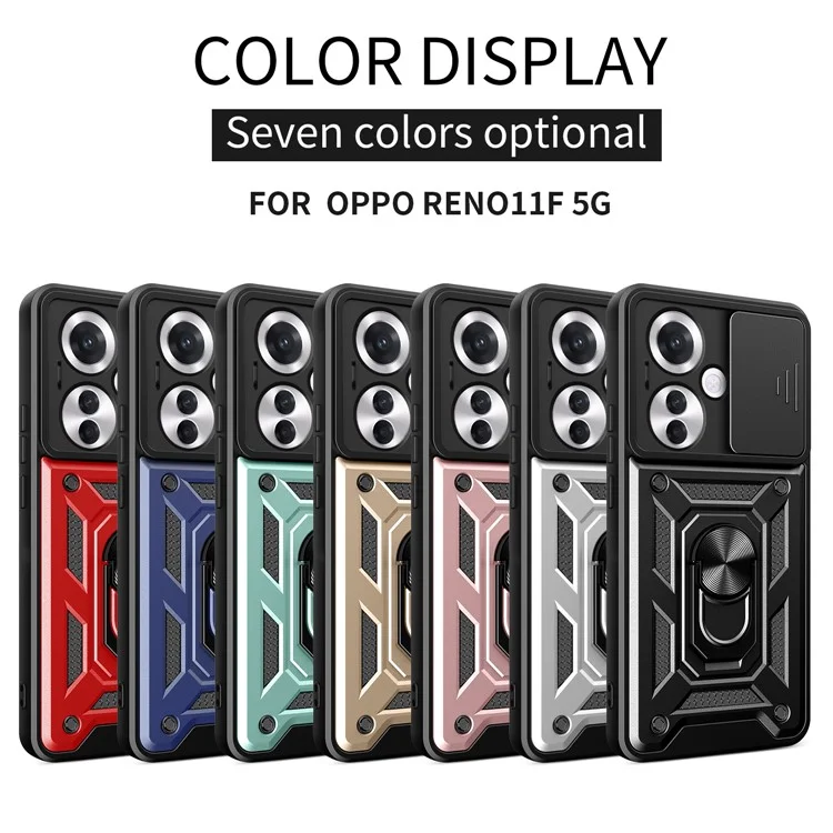 For Oppo Reno11 F 5G Case Slide Camera Cover PC+TPU Kickstand Phone Protector - Black-Cellmalls