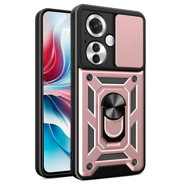 For Oppo Reno11 F 5G Case Slide Camera Cover PC+TPU Kickstand Phone Protector - Black-Cellmalls