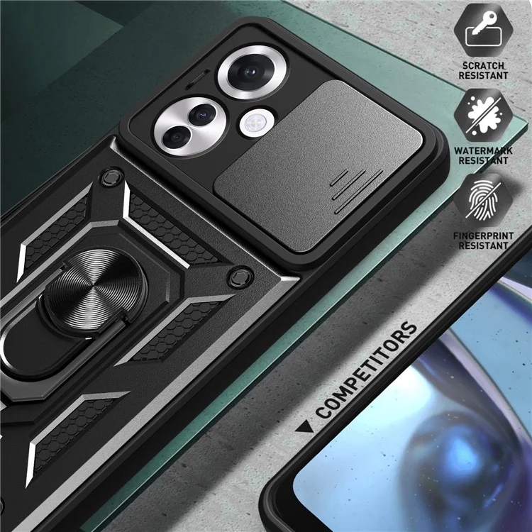 For Oppo Reno11 F 5G Case Slide Camera Cover PC+TPU Kickstand Phone Protector - Black-Cellmalls