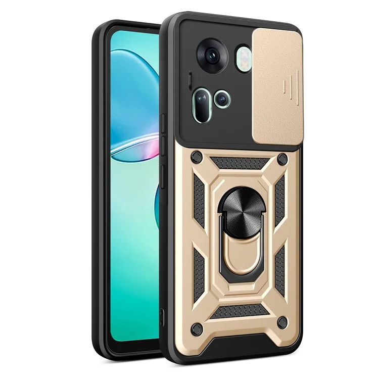For Oppo Reno11 5G (Global) Case Kickstand PC+TPU Phone Shell with Slide Camera Cover - Black-Cellmalls