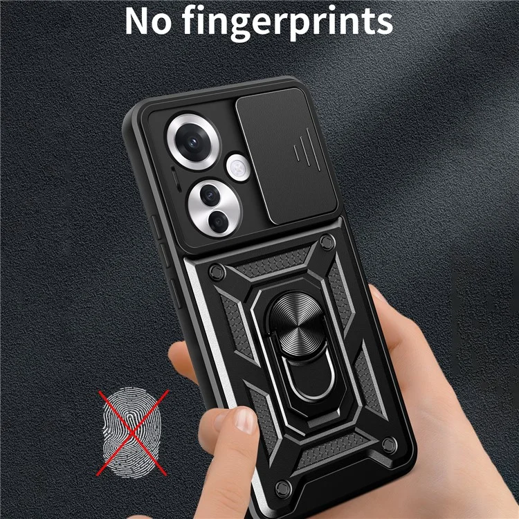 For Oppo Reno11 F 5G Case Slide Camera Cover PC+TPU Kickstand Phone Protector - Black-Cellmalls