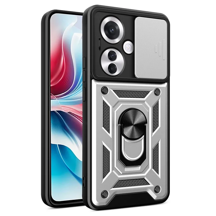 For Oppo Reno11 F 5G Case Slide Camera Cover PC+TPU Kickstand Phone Protector - Black-Cellmalls