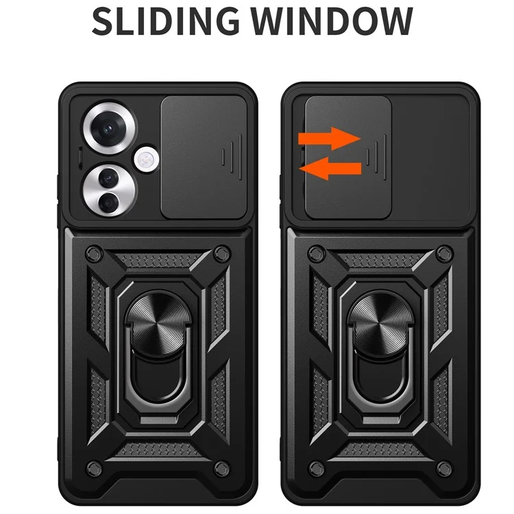 For Oppo Reno11 F 5G Case Slide Camera Cover PC+TPU Kickstand Phone Protector - Black-Cellmalls
