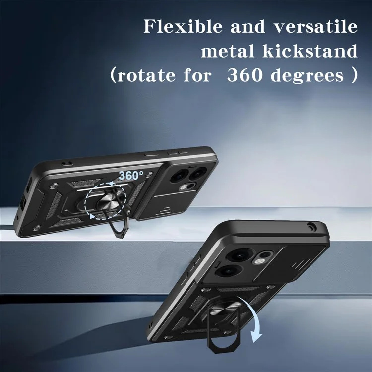 For Oppo Reno13 F 5G Case with Slide Camera Lid PC + TPU Kickstand Phone Cover - Green-Cellmalls