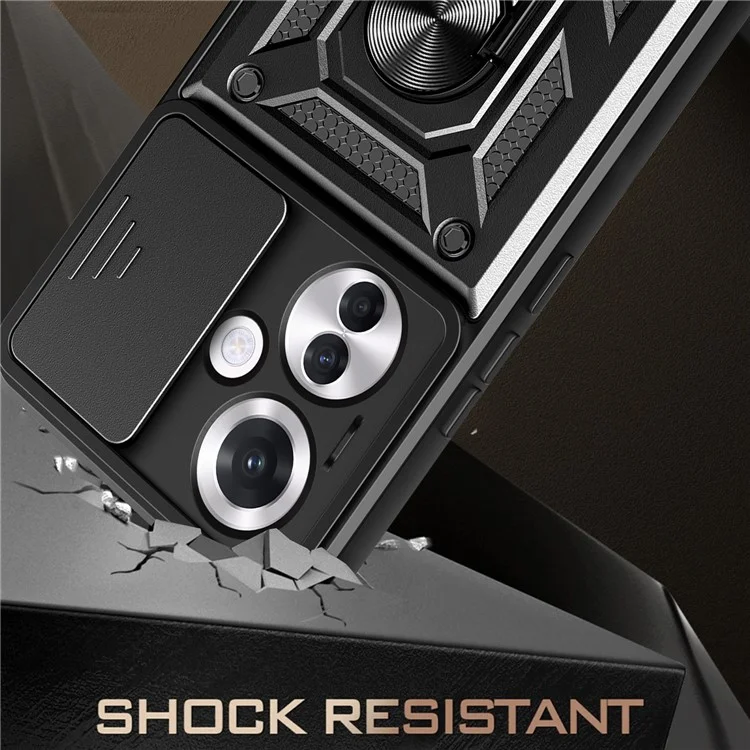 For Oppo Reno11 F 5G Case Slide Camera Cover PC+TPU Kickstand Phone Protector - Black-Cellmalls