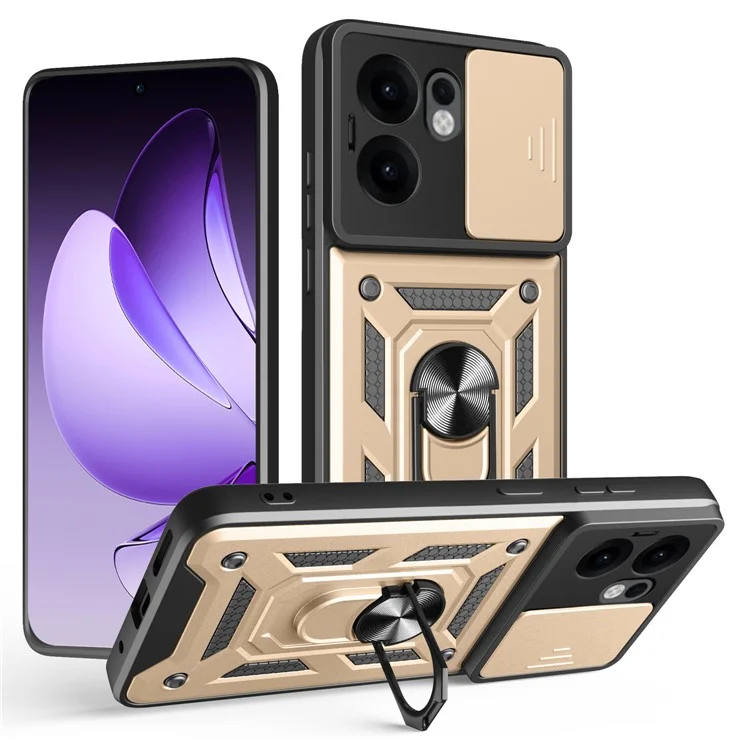 For Oppo Reno13 F 5G Case with Slide Camera Lid PC + TPU Kickstand Phone Cover - Green-Cellmalls