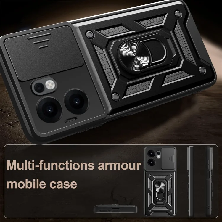 For Oppo Reno13 F 5G Case with Slide Camera Lid PC + TPU Kickstand Phone Cover - Green-Cellmalls