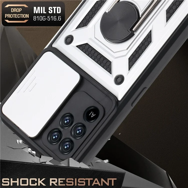 Camera Slide Phone Case with Kickstand Ring Holder for Oppo A94 4G / F19 Pro / Reno5 F - Silver-Cellmalls