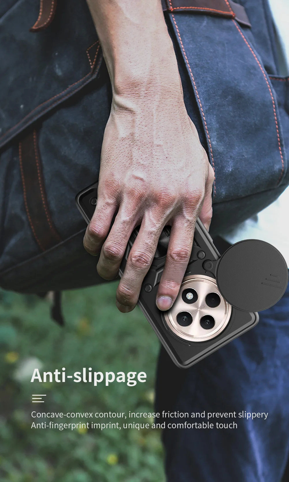 For Oppo Reno12 F 5G Case with Slide Camera Lid PC+TPU Kickstand Phone Cover - Black-Cellmalls