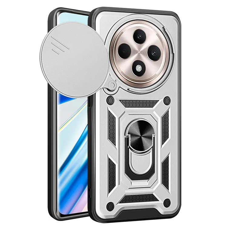 For Oppo Reno12 F 5G Case with Slide Camera Lid PC+TPU Kickstand Phone Cover - Black-Cellmalls