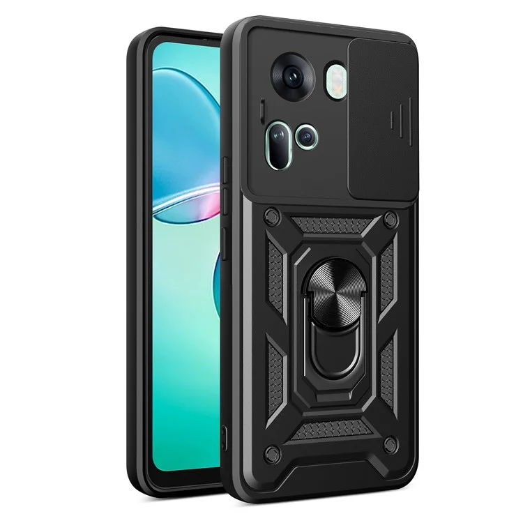 For Oppo Reno11 5G (Global) Case Kickstand PC+TPU Phone Shell with Slide Camera Cover - Black-Cellmalls