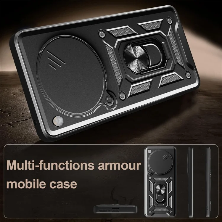 For Oppo Find X8 5G Case with Slide Camera Lid PC + TPU Kickstand Phone Cover - Black-Cellmalls