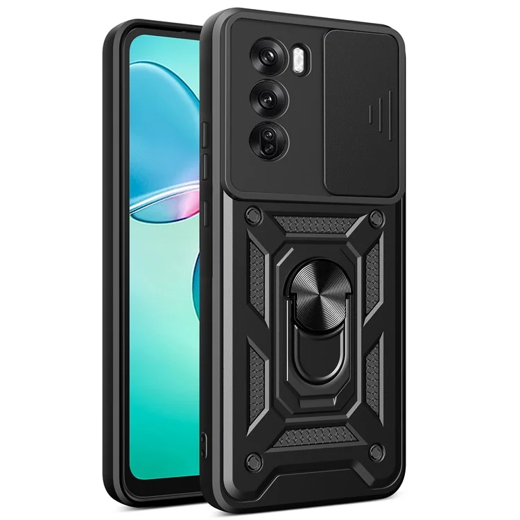 For Oppo Reno12 Pro 5G (Global) Case with Slide Camera Lid PC+TPU Kickstand Phone Cover - Black-Cellmalls