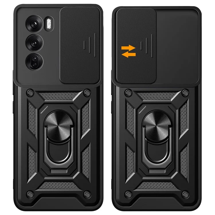 For Oppo Reno12 Pro 5G (Global) Case with Slide Camera Lid PC+TPU Kickstand Phone Cover - Black-Cellmalls