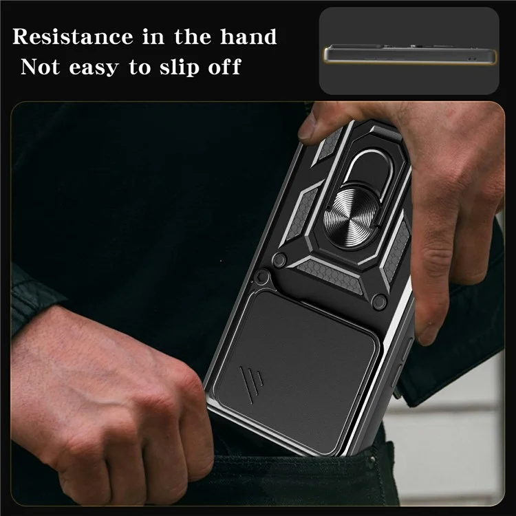 For Oppo F29 Pro 5G (Global) / A5 Pro 5G (China) Case with Slide Camera Lid PC + TPU Kickstand Phone Cover - Black-Cellmalls