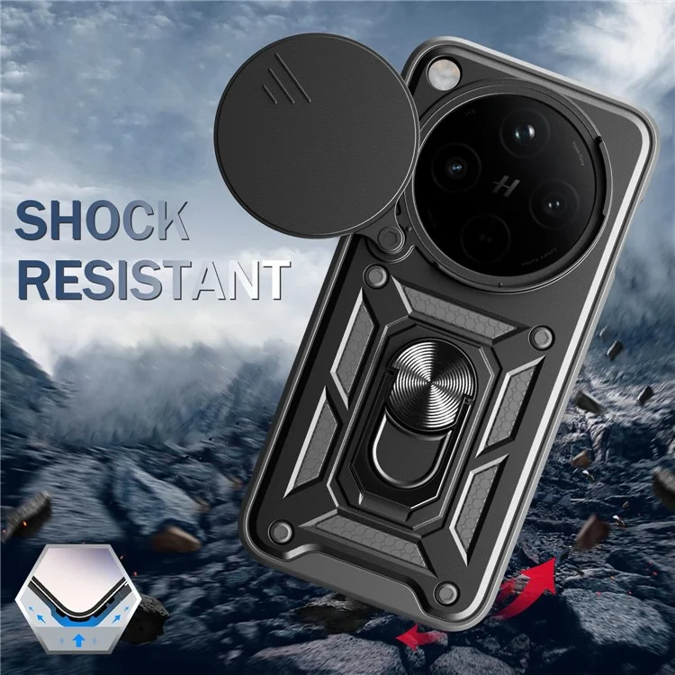 For Oppo Find X8 5G Case with Slide Camera Lid PC + TPU Kickstand Phone Cover - Black-Cellmalls