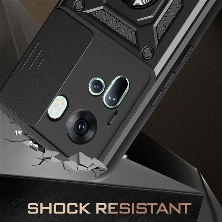 For Oppo Reno11 5G (Global) Case Kickstand PC+TPU Phone Shell with Slide Camera Cover - Black-Cellmalls