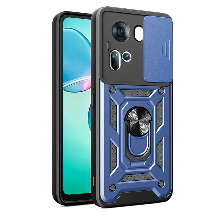 For Oppo Reno11 5G (Global) Case Kickstand PC+TPU Phone Shell with Slide Camera Cover - Black-Cellmalls