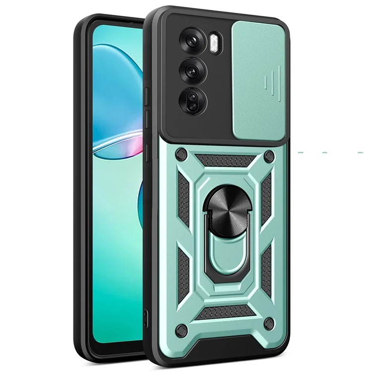 For Oppo Reno12 Pro 5G (Global) Case with Slide Camera Lid PC+TPU Kickstand Phone Cover - Black-Cellmalls