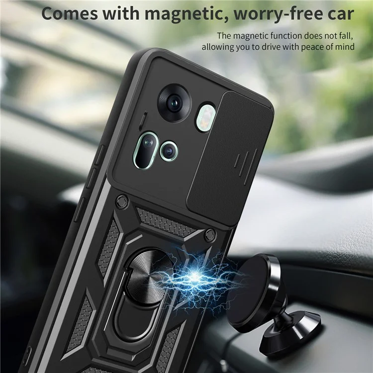 For Oppo Reno11 5G (Global) Case Kickstand PC+TPU Phone Shell with Slide Camera Cover - Black-Cellmalls