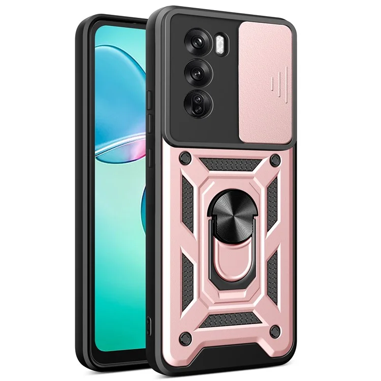 For Oppo Reno12 Pro 5G (Global) Case with Slide Camera Lid PC+TPU Kickstand Phone Cover - Black-Cellmalls