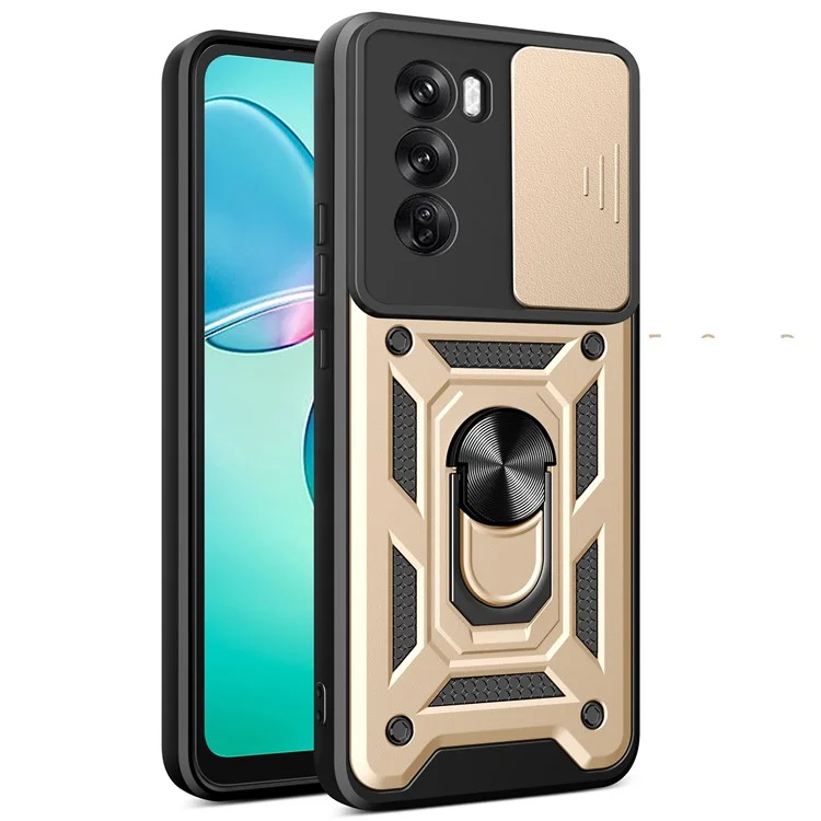 For Oppo Reno12 Pro 5G (Global) Case with Slide Camera Lid PC+TPU Kickstand Phone Cover - Black-Cellmalls