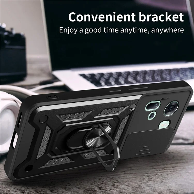 For Oppo Reno11 5G (Global) Case Kickstand PC+TPU Phone Shell with Slide Camera Cover - Black-Cellmalls